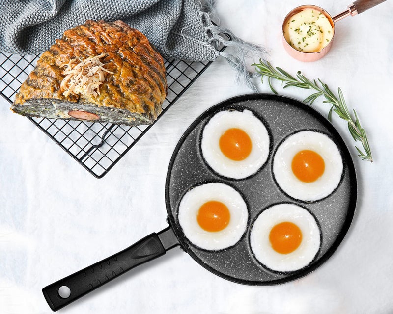 MyLifeUNIT Egg Frying Pan  4-Cup Nonstick Fried Egg Pan  Aluminum Egg Cooker Pan with Lid and Spatula - Image 4